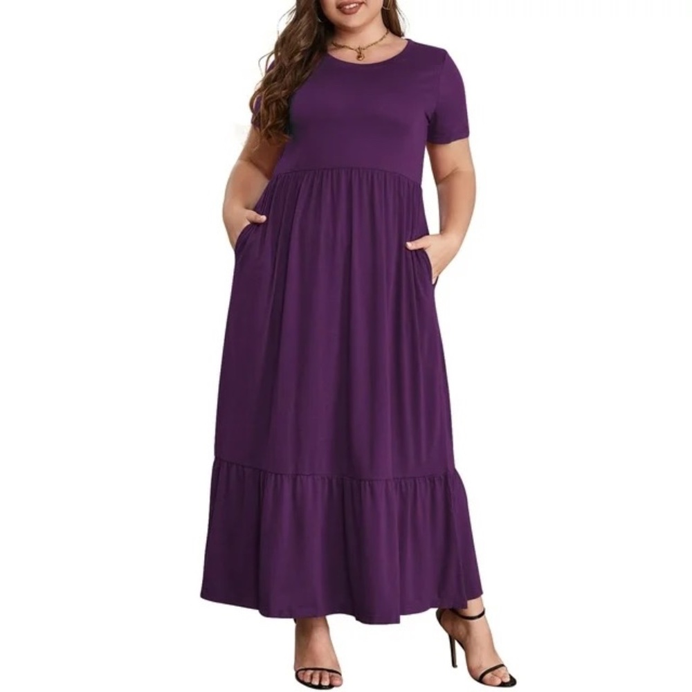 Plus Size Casual Short Sleeve Crewneck Dress - Purple/Green - XL - LOT OF 2